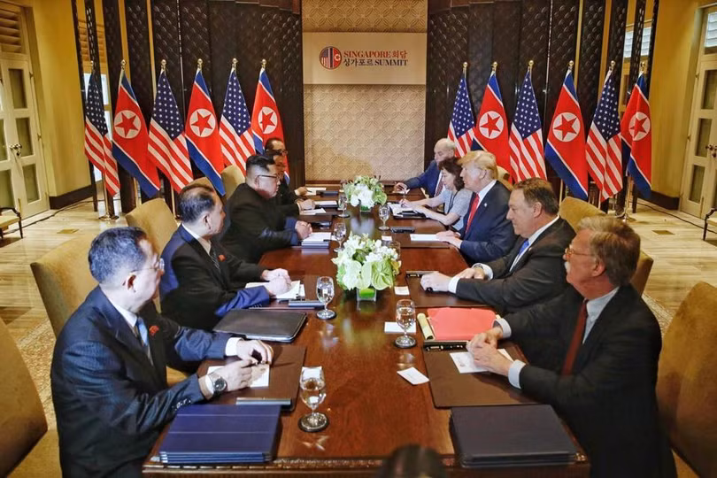 Hội nghị thượng đỉnh Mỹ - Triều diễn ra tại Singapore ngày 12/6/2018. Ảnh: AP