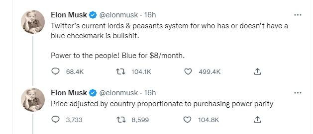 Người dùng sẽ mua dấu tích xanh lam trên Twitter với giá 8 USD/tháng. Người dùng sẽ mua dấu tích xanh lam trên Twitter với giá 8 USD/tháng.