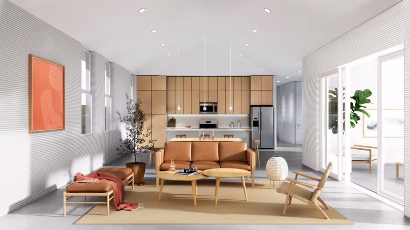 Nội thất của một ngôi nhà in 3D. Ảnh ArchDaily.