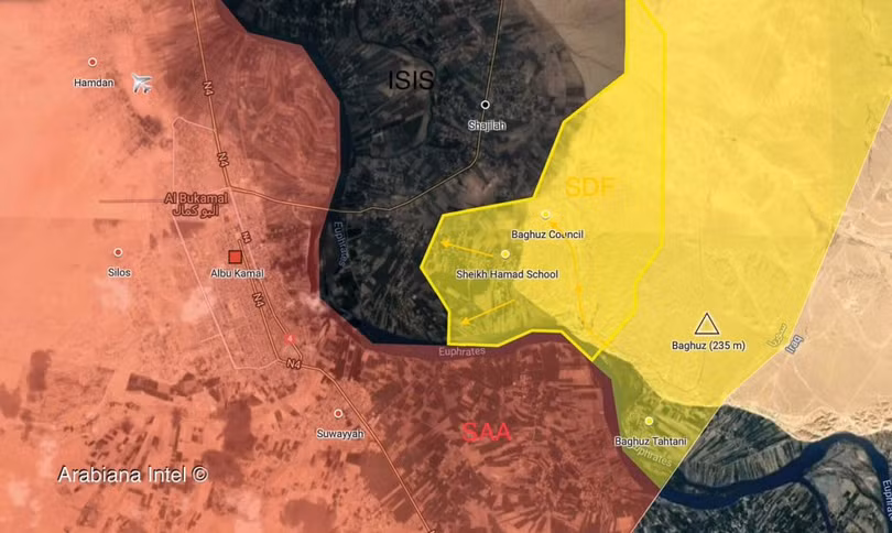 Lực lượng Dân chủ Syria (SDF) tiến công chiến tuyến IS ngoại vi Hajin, thung lũng Euphrates.Ảnh South Front