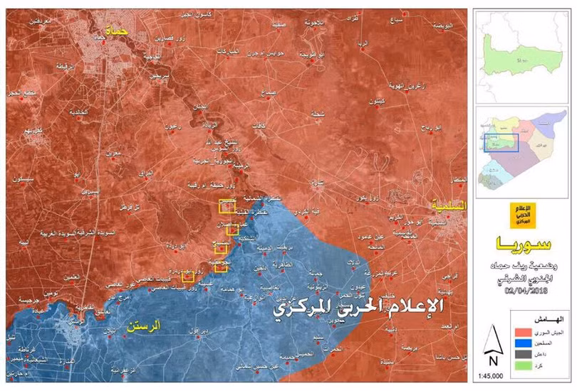 Bản đồ 5 thị trấn được giải phóng ỏ Rastan, miến bắc tnhr Hama