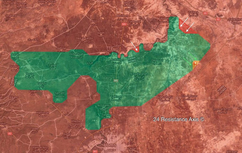 Bản đồ chiến sự vùng Rastan- Hama, Homs ngày 16.04.2018 theo South Front