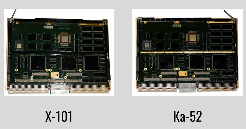 Các bộ phận máy tính trên bo mạch Kh-101 và Ka-52. Ảnh Military Ukraine. Các bộ phận máy tính trên bo mạch Kh-101 và Ka-52. Ảnh Military Ukraine.