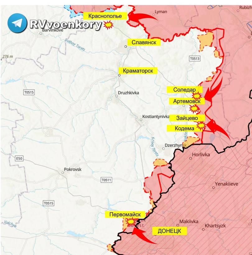 Các mũi tiến công của quân đội Nga, dân quân Donbass trên chiến trường Donetsk. Ảnh RusVesna.