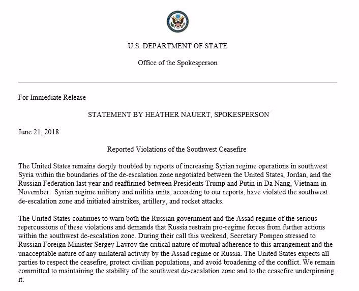 Bản tuyên bố của phát ngôn viên Bộ ngoại giao Mỹ, ảnh South Front