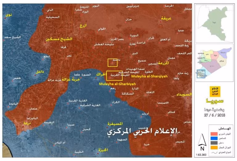 Toàn cảnh chiến trường Daraa, tính đến ngày 27.06.2018 theo South Front