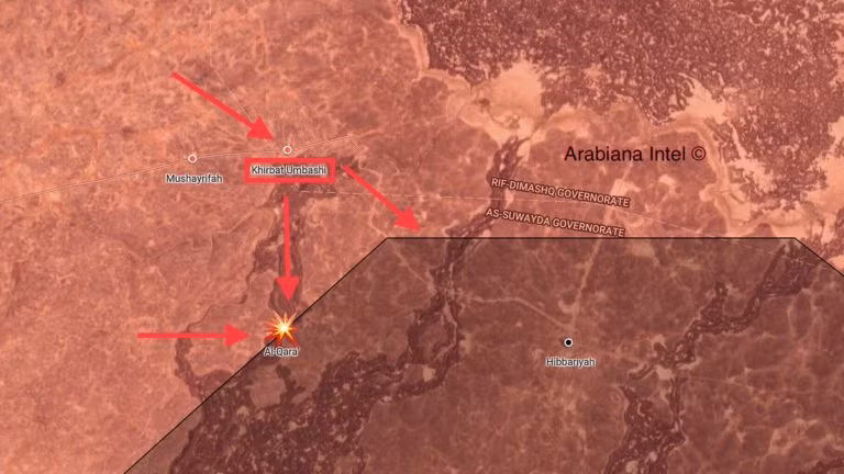 Quân đội Syria, chủ lực là các đơn vị Vệ binh Cộng hòa, phối hợp với quân tình nguyện giải phóng khu vực Khirbat Al-Ambashi thuộc hoang mạc Sweida. Ảnh South Front