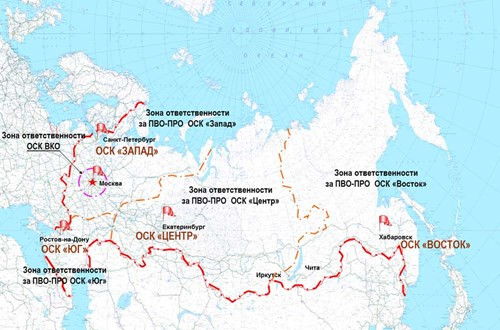 Phân vùng tác chiến của lực lượng phòng không Liên Bang Nga.