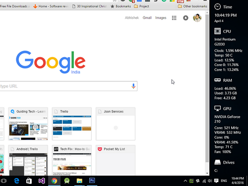 Sidebar của tiện ích được hiển thị ở cạnh phải của màn hình.