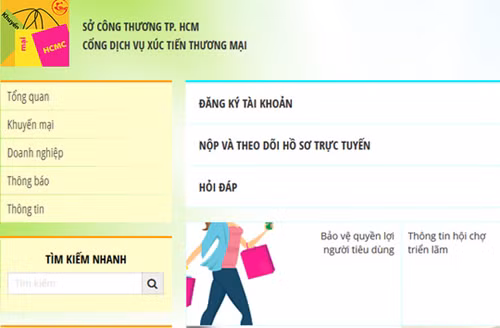 Giao diện trang đăng ký trực tuyến chương trình khuyến mại do Sở Công thương TP.HCM cung cấp.