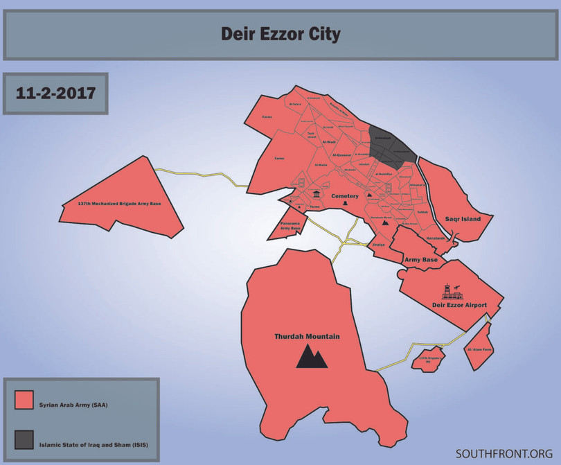 Bản đồ chiến sự thành phố Deir Ezzor, tính đến cuối ngày 02.11.2017 - ảnh South Front