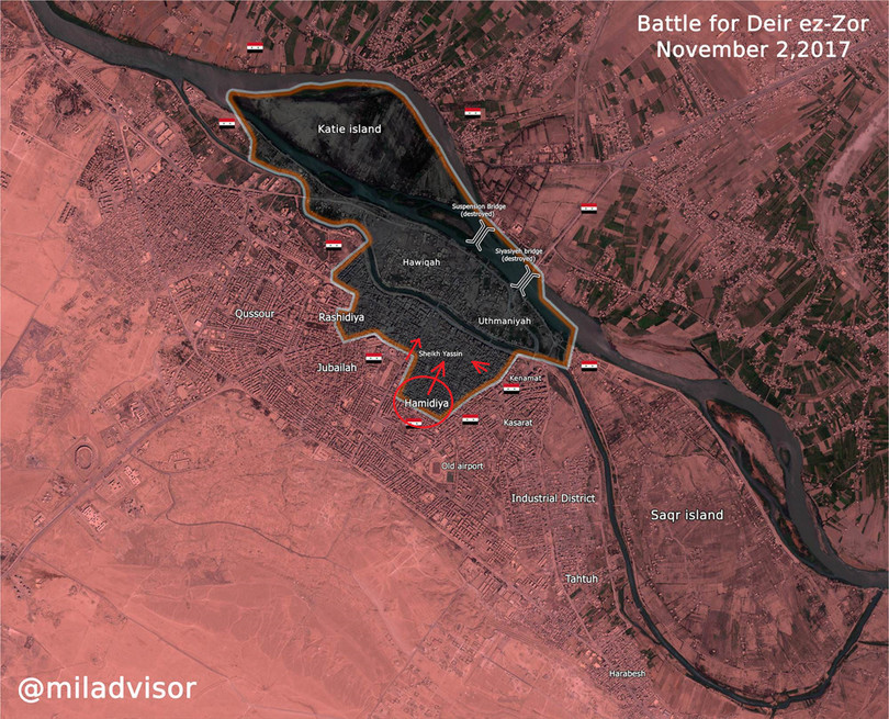Bản đồ toàn cảnh thành phố Deir Ezzor tính đến ngày 02.11.2017 theo South Front 