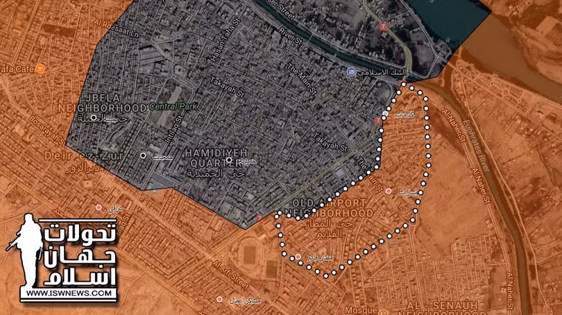 Những khu phố quân đội Syria giành được trong cuộc tấn công 2 ngày 30 và 31.10.2017 - bản đồ South Front