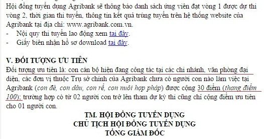 Ngân hàng Agribank tuyển dụng (Ảnh chụp lại thông tin công khai trên trang agribank.com.vn)