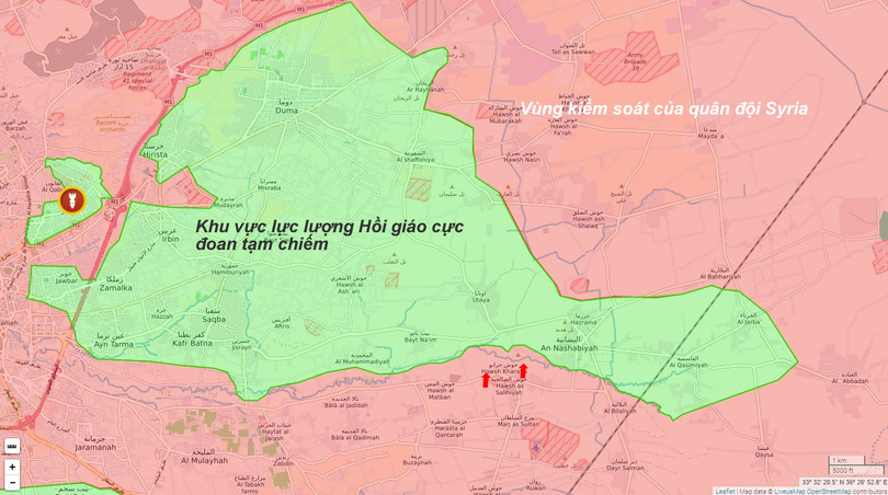 Bản đồ chiến sự vùng Đông Ghouta tính đến ngày 02.02.2017