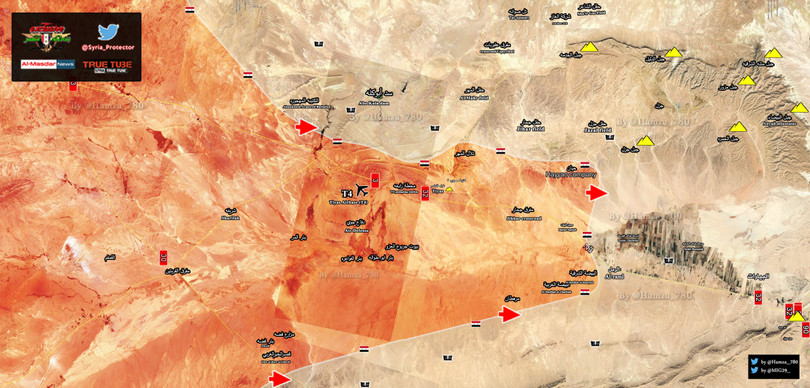 các hướng tấn công chính của quân đội Syria trên vùng sa mạc Palmyra