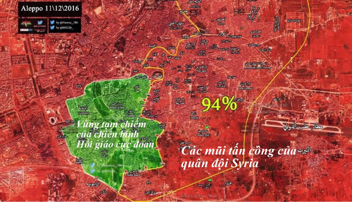 Quân đội Syria giành được 94% diện tích các khu phố tạm bị chiếm ở Aleppo