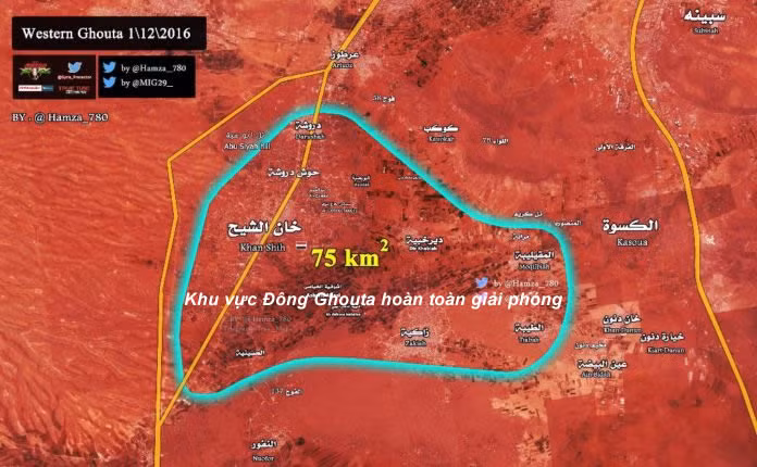 Sơ đồ cuối cùng của vùng chiến sự Tây Ghouta nổi tiếng ngoại ô Damascus