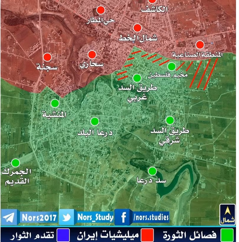 Các hướng tấn công của quân đội Syria trong thành phố Daraa