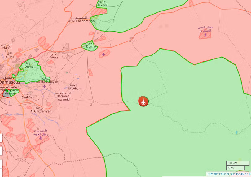 Vị trí chiếc máy bay chiến đấu bị rơi trên sa mạc Syria