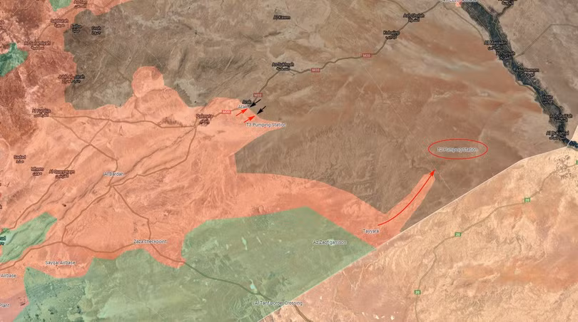 Hướng tấn công của quân đội Syria dọc theo tuyến biên giới về căn cứ quân sự T-2