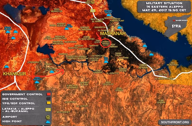 Hướng tấn công chính của quân đội Syria bắt đầu từ thị trấn Khanasser về phía đông nam Aleppo