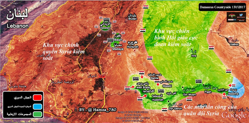 Tình hình chiến sự khu vực Wadi Barada ngoại ô Damascus