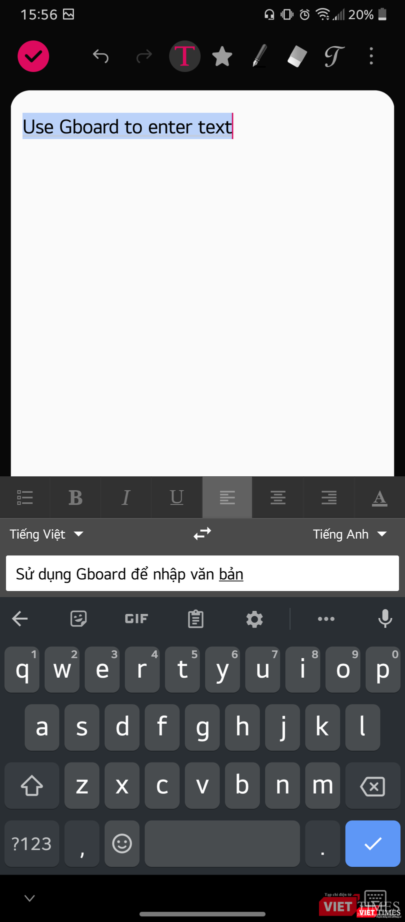 Văn bản được dịch trực tiếp sau khi gõ.