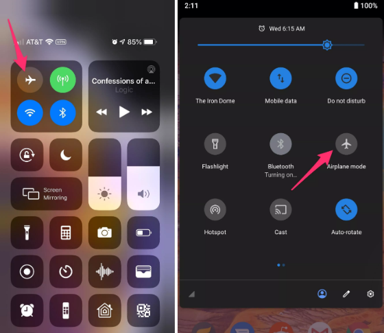 Cách kích hoạt chế độ máy bay. Ảnh: CNET Cách kích hoạt chế độ máy bay. Ảnh: CNET