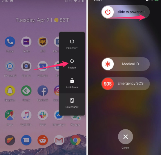 Cách khởi động lại máy trên Android và iOS. Ảnh: CNET Ảnh: CNET