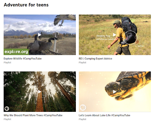 Những video đa dạng chủ đề trên Camp YouTube. Những video đa dạng chủ đề trên Camp YouTube.