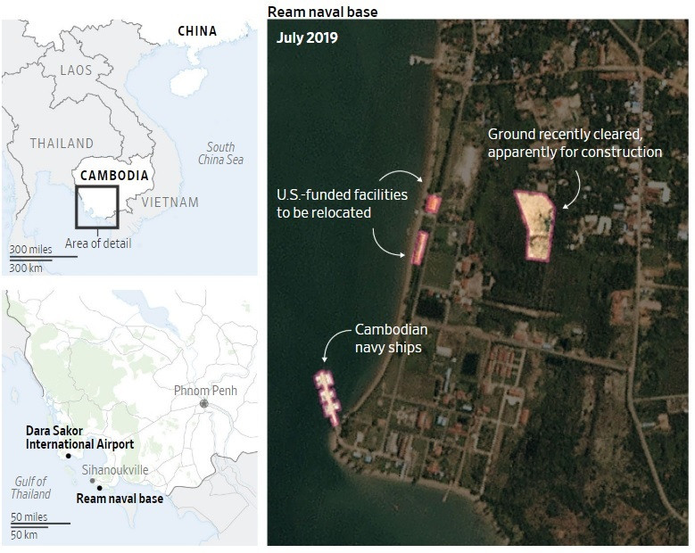 Ảnh chụp vệ tinh cho thấy các hoạt động chuẩn bị đang diễn ra tại căn cứ Ream (Ảnh: WSJ) Ảnh chụp vệ tinh cho thấy các hoạt động chuẩn bị đang diễn ra tại căn cứ Ream (Ảnh: WSJ)