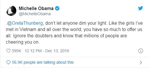 Đoạn tweet mà bà Michelle Obama đăng tải (Ảnh: Twitter)