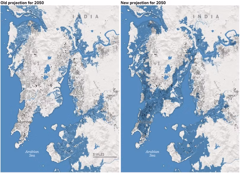 Thành phố Mumbai của Ấn Độ cũng không tránh khỏi rủi ro bị nước biển xâm lấn (Ảnh: NYTimes)