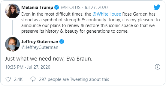 Cư dân mạng tên Jeffrey Guterman so sánh bà Melania với vợ cảu Hitler (Ảnh: Twitter)