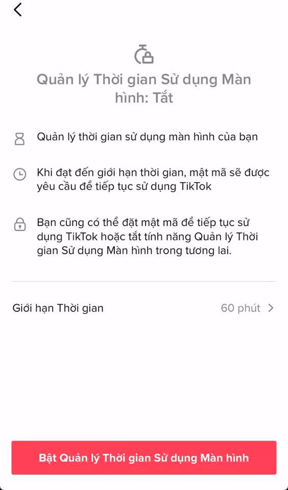 Thiết lập thời gian sử dụng TikTok phù hợp giúp người dùng quản lý trang cá nhân. (Ảnh chụp màn hình)