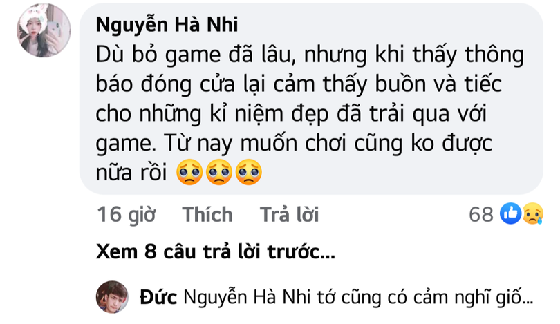 Game thủ tỏ ra tiếc nuối. Game thủ tỏ ra tiếc nuối.