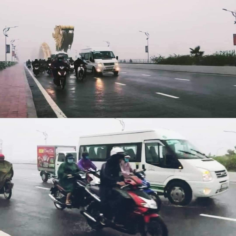 Hình ảnh ô tô chắn gió cho xe máy qua cầu Rồng an toàn. Ảnh: Fanpage Review Đà Nẵng. Hình ảnh ô tô chắn gió cho xe máy qua cầu Rồng an toàn. Ảnh: Fanpage Review Đà Nẵng.