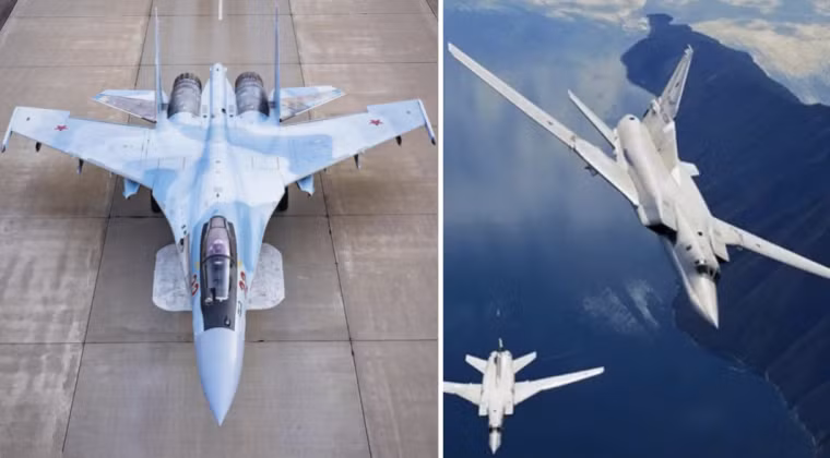 Máy bay chiến đấu Su-35 (bên trái) và máy bay ném bom Tu-22M3 của Nga. Ảnh: MW.