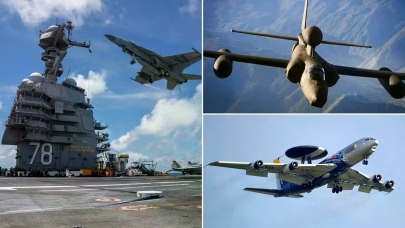 Các tàu sân bay, máy bay chiến đấu thế hệ thứ 5 và hệ thống phòng thủ tên lửa đã được Mỹ triển khai đến Trung Đông. Ảnh: IE.