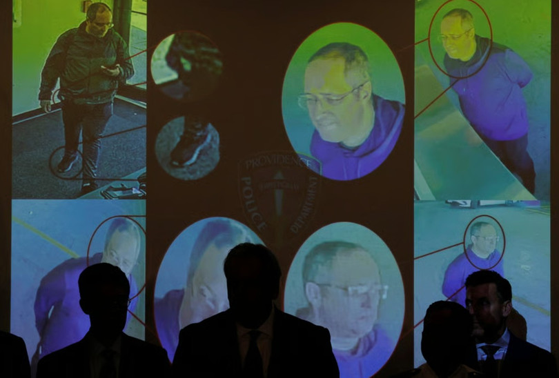 Hình ảnh của kẻ xả súng tại Đại học Brown, được nhà chức trách xác định là Claudio Neves Valente, được trình chiếu trong một cuộc họp báo ở Providence, Rhode Island, hôm 18/12. Ảnh: Reuters.