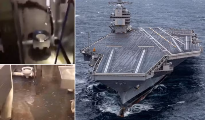 Sự cố tràn nước thải trên siêu tàu sân bay USS Gerald Ford của Mỹ. Ảnh: MW.