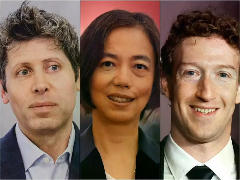 Sam Altman, Fei-Fei Li và Mark Zuckerberg đều đưa ra những thông điệp chung về AI xuyên suốt năm 2025. Ảnh: Getty/AFP.