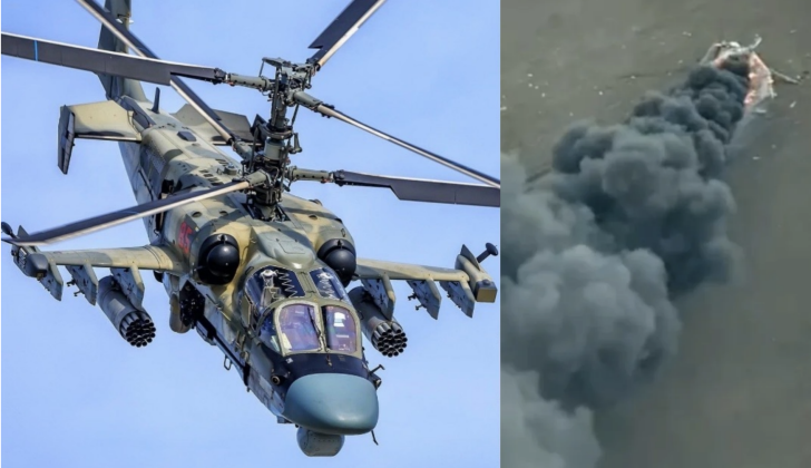 Trực thăng tấn công Ka-52 của Nga và xác chiếc Ka-52 bị rơi. Ảnh: MW.