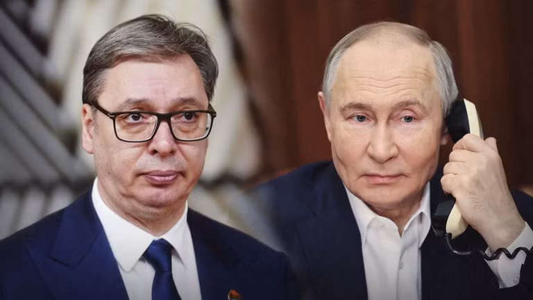 Tổng thống Serbia Aleksandar Vucic và Tổng thống Nga Vladimir Putin. Ảnh: RT.