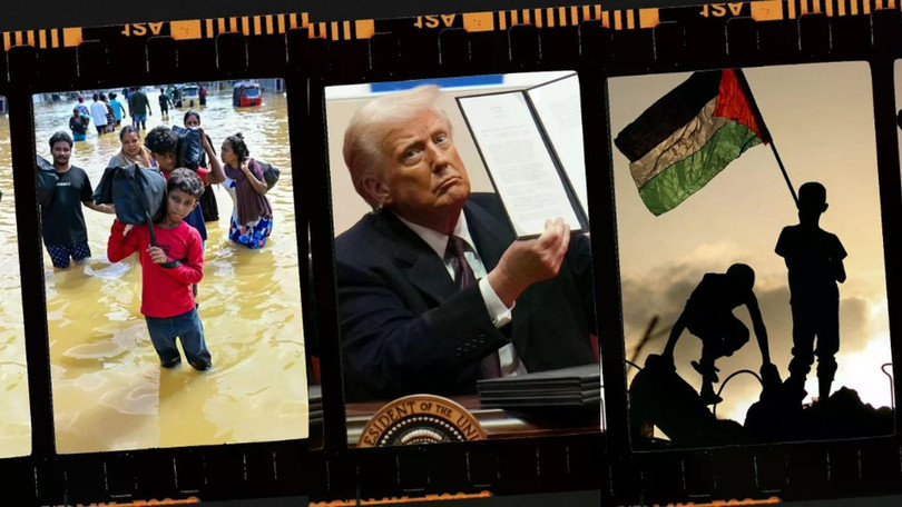 Năm 2025 được đánh dấu bởi sự kiện ông Trump trở lại Nhà Trắng, thỏa thuận ngừng bắn mong manh ở Gaza và diễn biến thời tiết cực đoan. Ảnh: Getty.