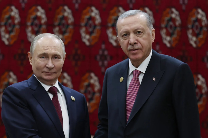 Hình ảnh do Phủ Tổng thống Thổ Nhĩ Kỳ công bố ngày 12/12 cho thấy Tổng thống Nga Vladimir Putin và Tổng thống Thổ Nhĩ Kỳ Recep Tayyip Erdogan. Ảnh: Getty.