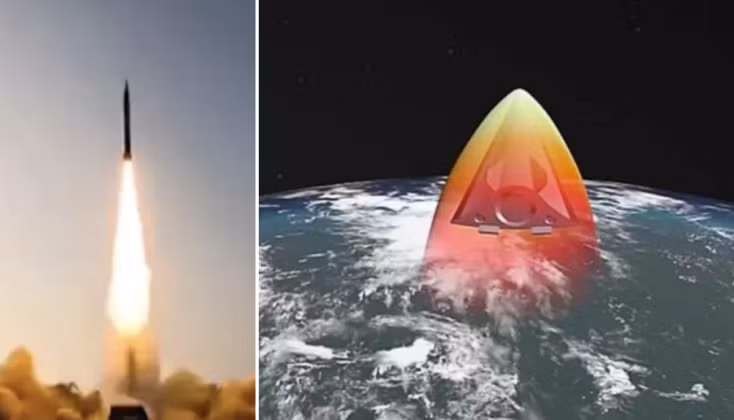 Hình ảnh được cho là vụ phóng Fattah-2 và phương tiện lượn siêu thanh đang bay (đồ họa). Ảnh: MW.