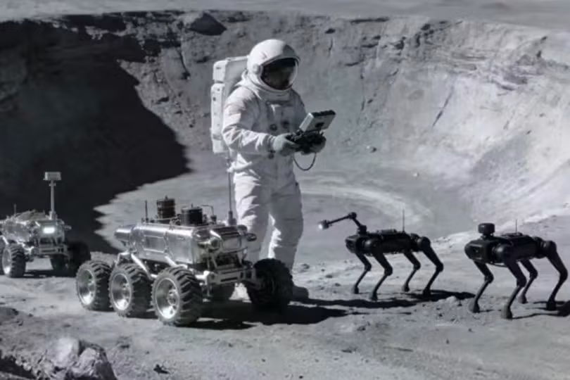 Các nhà nghiên cứu Trung Quốc đã lập ra bản thiết kế chi tiết về những chú chó robot có thể giúp các phi hành gia trinh sát các mối nguy hiểm, thu thập mẫu đá và thực hiện các công việc khoa học tỉ mỉ. Ảnh: CCTV.