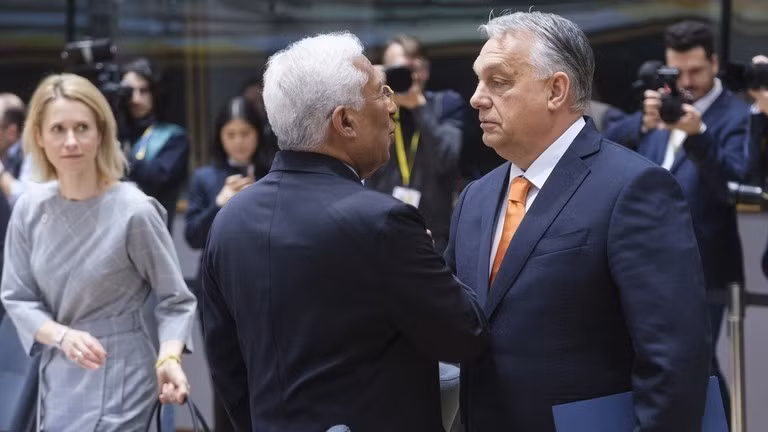 Cao ủy phụ trách chính sách đối ngoại của EU, Kaja Kallas, Chủ tịch Hội đồng EU Antonio Costa và Thủ tướng Hungary Viktor Orban tại Brussels, Bỉ ngày 6/3/2025. Ảnh: Getty.